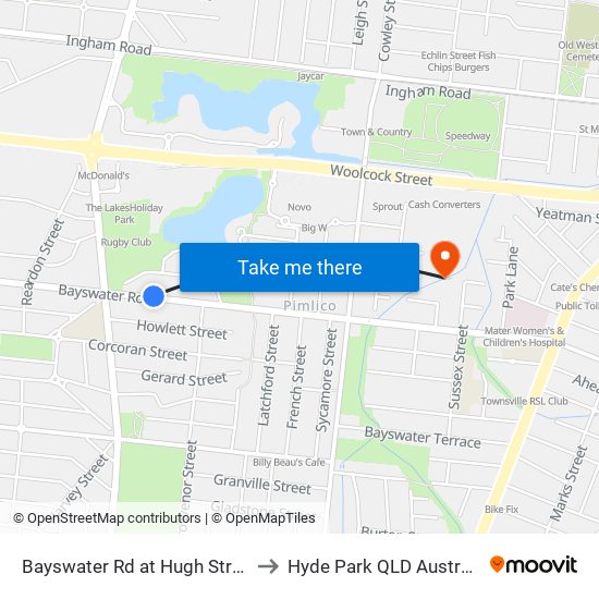 Bayswater Rd at Hugh Street to Hyde Park QLD Australia map