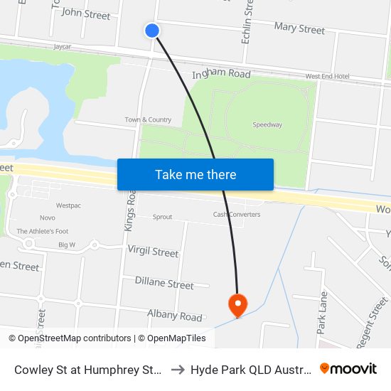 Cowley St at Humphrey Street to Hyde Park QLD Australia map