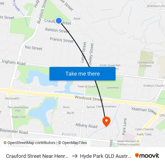 Crauford Street Near Henry St to Hyde Park QLD Australia map