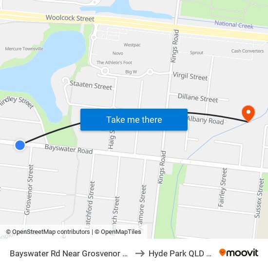 Bayswater Rd Near Grosvenor St Hail 'N' Ride to Hyde Park QLD Australia map