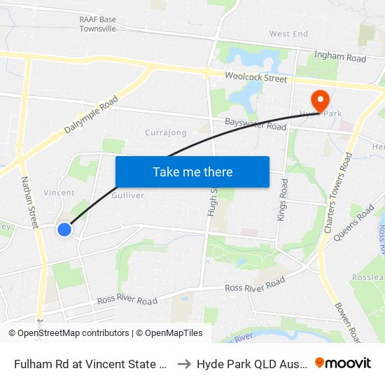 Fulham Rd at Vincent State School to Hyde Park QLD Australia map