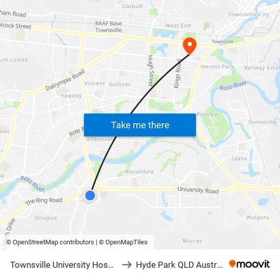 Townsville University Hospital to Hyde Park QLD Australia map