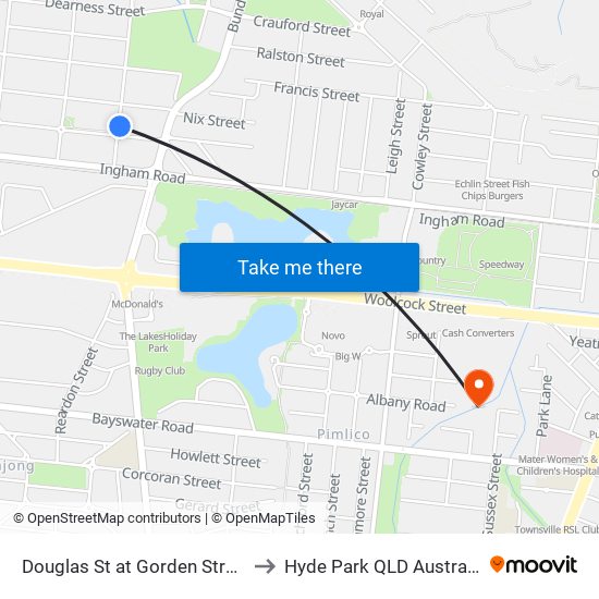 Douglas St at Gorden Street to Hyde Park QLD Australia map