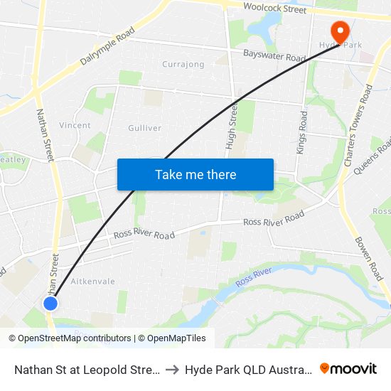 Nathan St at Leopold Street to Hyde Park QLD Australia map