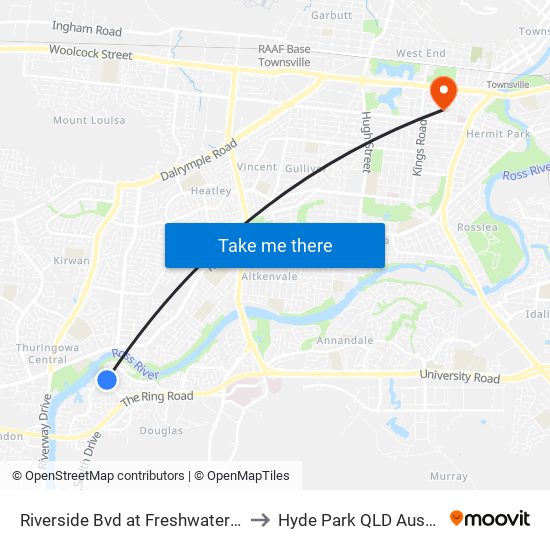 Riverside Bvd at Freshwater Drive to Hyde Park QLD Australia map