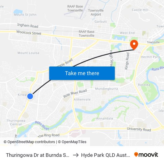 Thuringowa Dr at Burnda Street to Hyde Park QLD Australia map