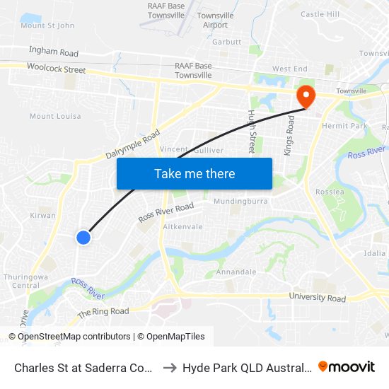 Charles St at Saderra Court to Hyde Park QLD Australia map