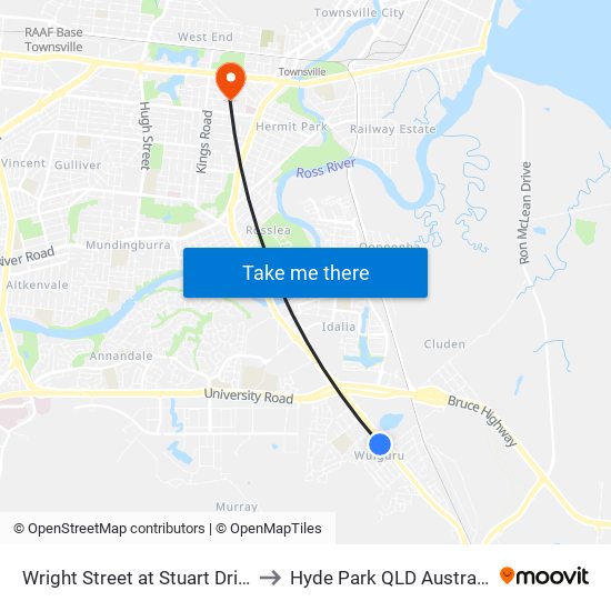 Wright Street at Stuart Drive to Hyde Park QLD Australia map