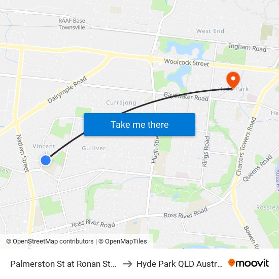 Palmerston St at Ronan Street to Hyde Park QLD Australia map