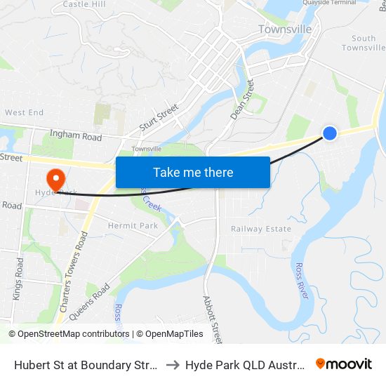 Hubert St at Boundary Street to Hyde Park QLD Australia map