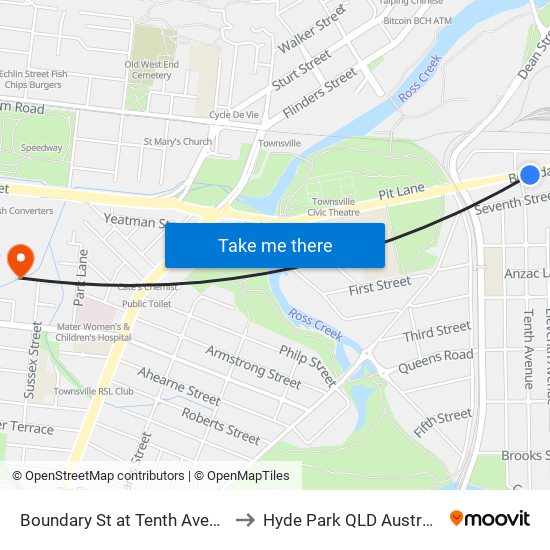 Boundary St at Tenth Avenue to Hyde Park QLD Australia map