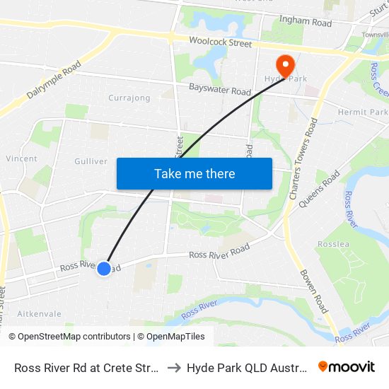 Ross River Rd at Crete Street to Hyde Park QLD Australia map