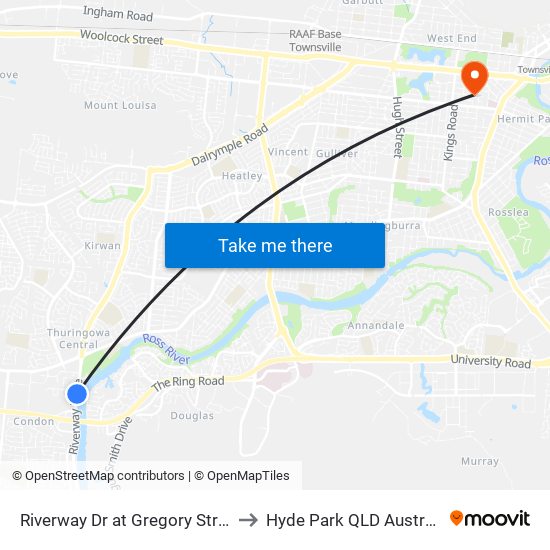 Riverway Dr at Gregory Street to Hyde Park QLD Australia map