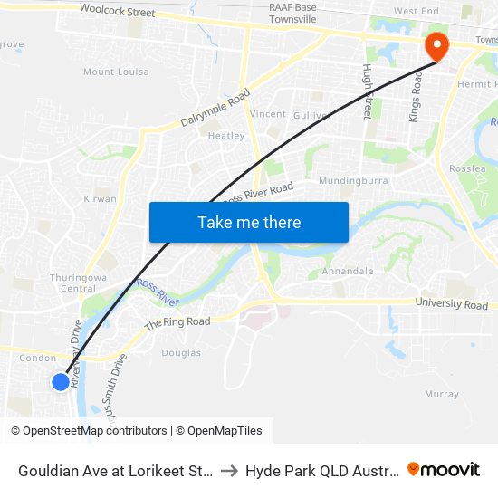 Gouldian Ave at Lorikeet Street to Hyde Park QLD Australia map