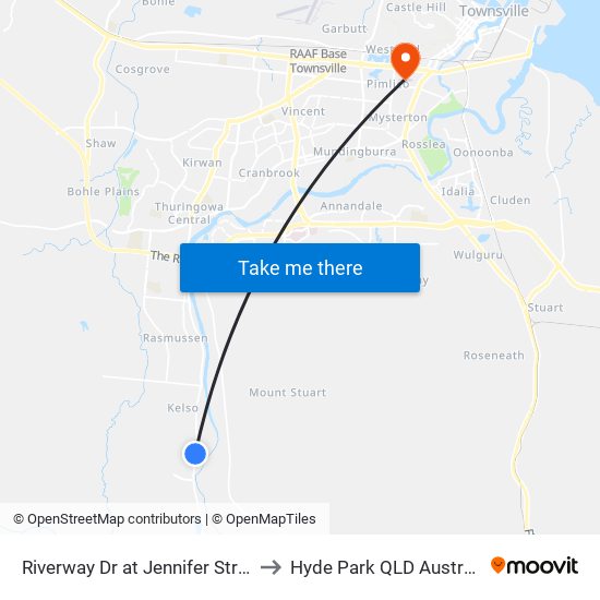 Riverway Dr at Jennifer Street to Hyde Park QLD Australia map