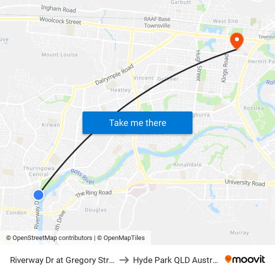 Riverway Dr at Gregory Street to Hyde Park QLD Australia map