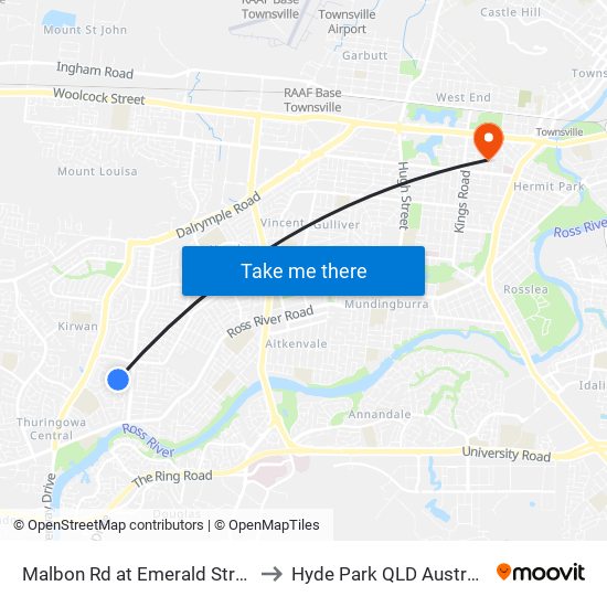 Malbon Rd at Emerald Street to Hyde Park QLD Australia map