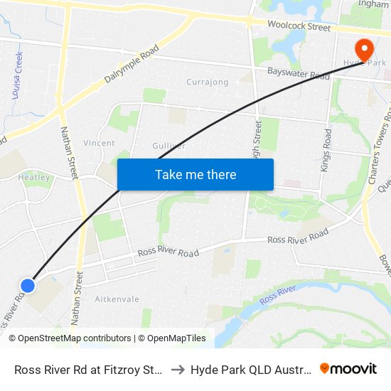 Ross River Rd at Fitzroy Street to Hyde Park QLD Australia map