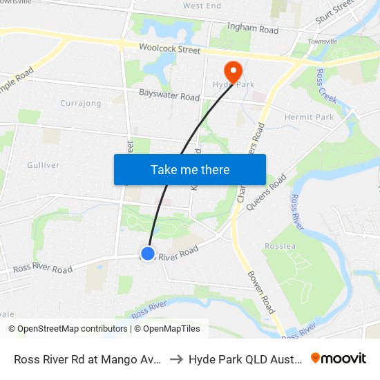 Ross River Rd at Mango Avenue to Hyde Park QLD Australia map