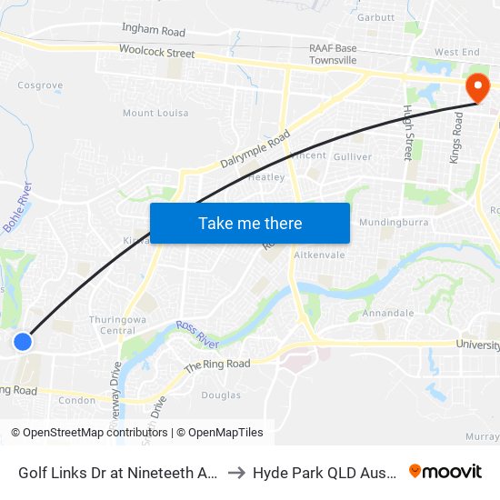 Golf Links Dr at Nineteeth Avenue to Hyde Park QLD Australia map