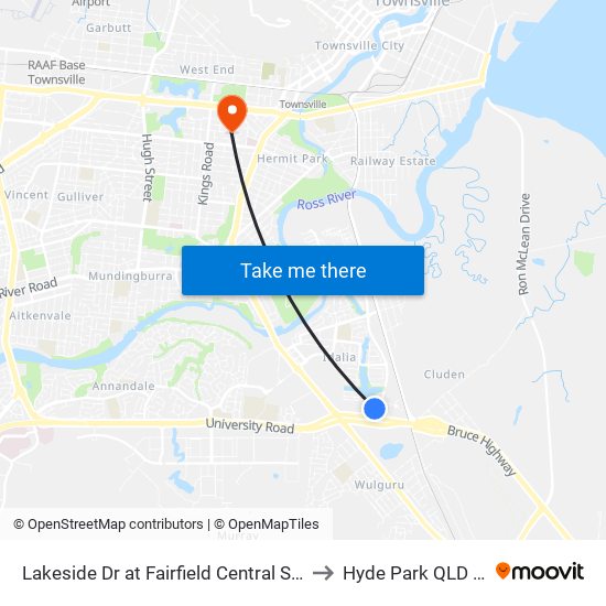 Lakeside Dr at Fairfield Central Shopping Centre to Hyde Park QLD Australia map