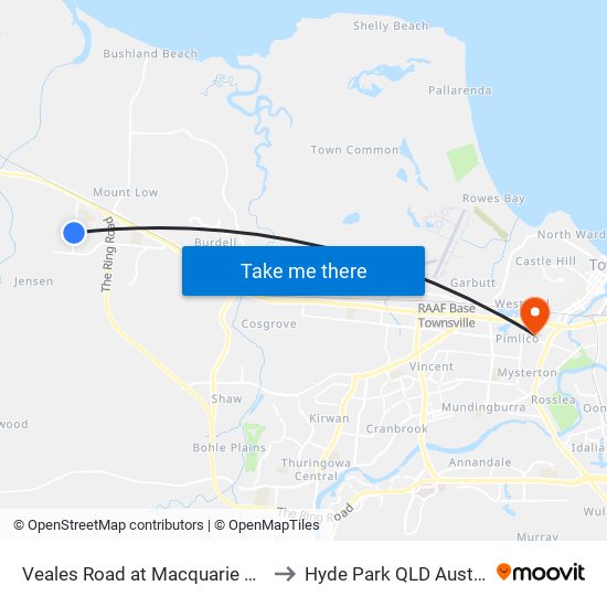 Veales Road at Macquarie Street to Hyde Park QLD Australia map