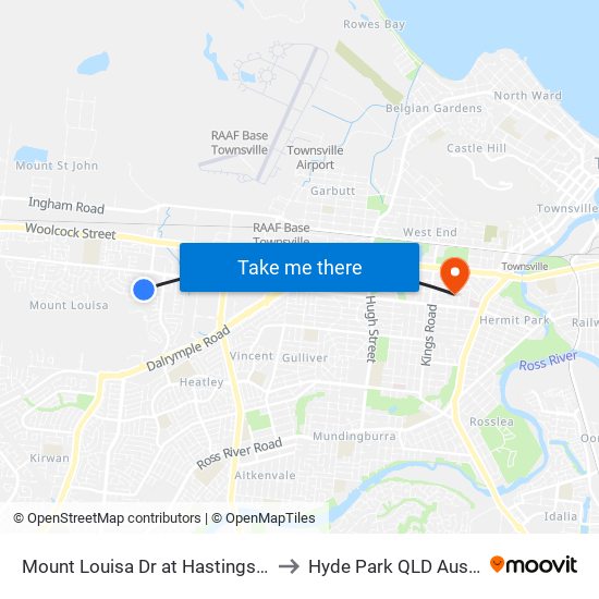 Mount Louisa Dr at Hastings Street to Hyde Park QLD Australia map