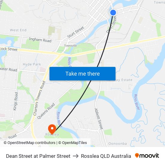 Dean Street at Palmer Street to Rosslea QLD Australia map