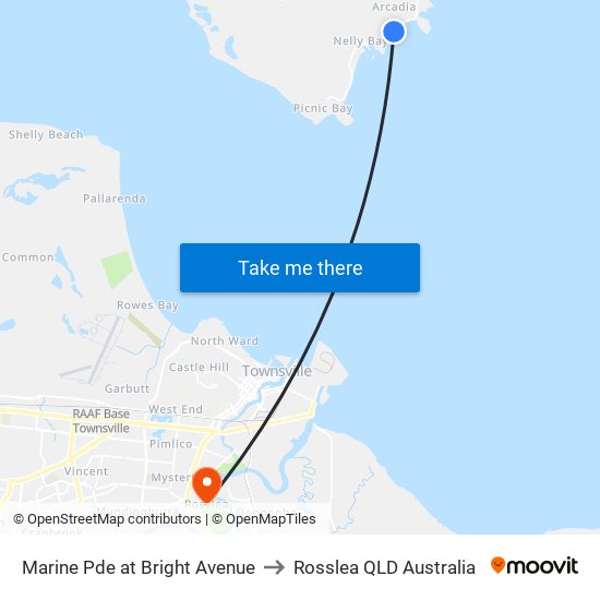 Marine Pde at Bright Avenue to Rosslea QLD Australia map