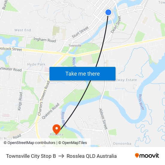 Townsville City Stop B to Rosslea QLD Australia map