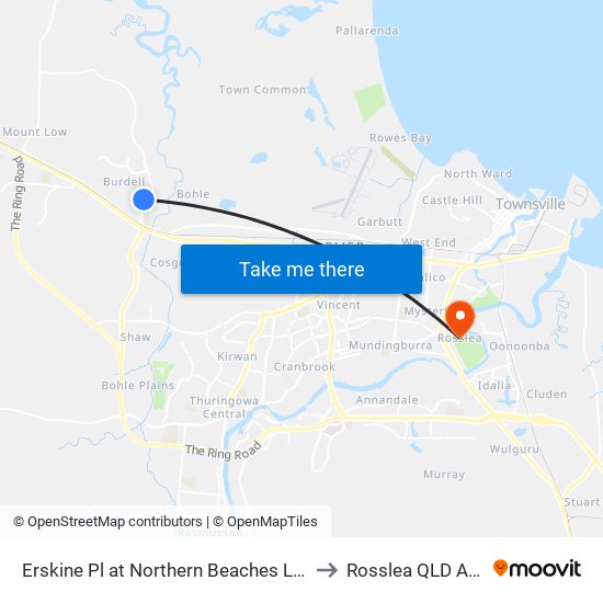Erskine Pl at Northern Beaches Leisure Centre to Rosslea QLD Australia map