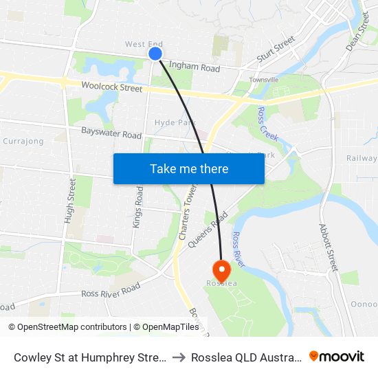 Cowley St at Humphrey Street to Rosslea QLD Australia map