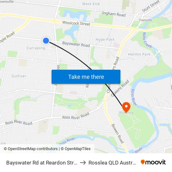 Bayswater Rd at Reardon Street to Rosslea QLD Australia map