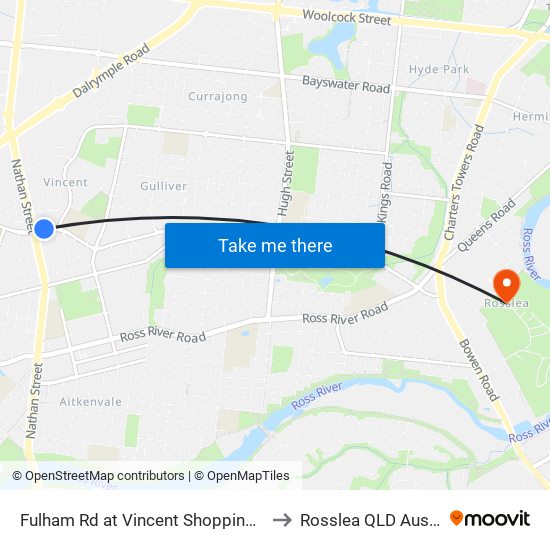 Fulham Rd at Vincent Shopping Centre to Rosslea QLD Australia map