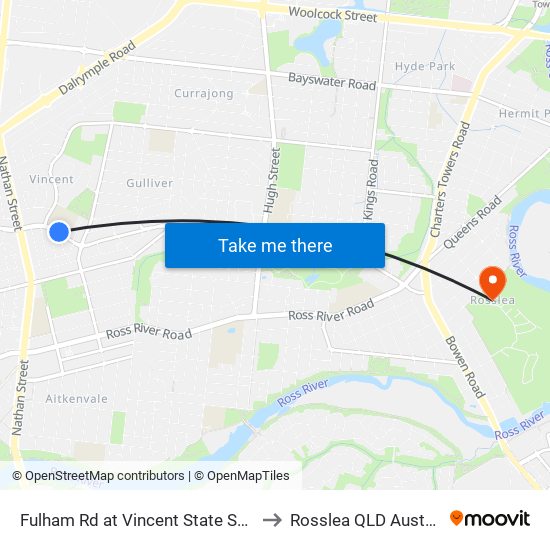 Fulham Rd at Vincent State School to Rosslea QLD Australia map