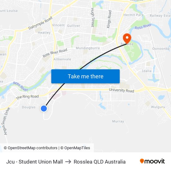 Jcu - Student Union Mall to Rosslea QLD Australia map