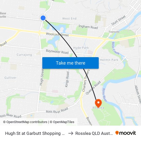 Hugh St at Garbutt Shopping Centre to Rosslea QLD Australia map
