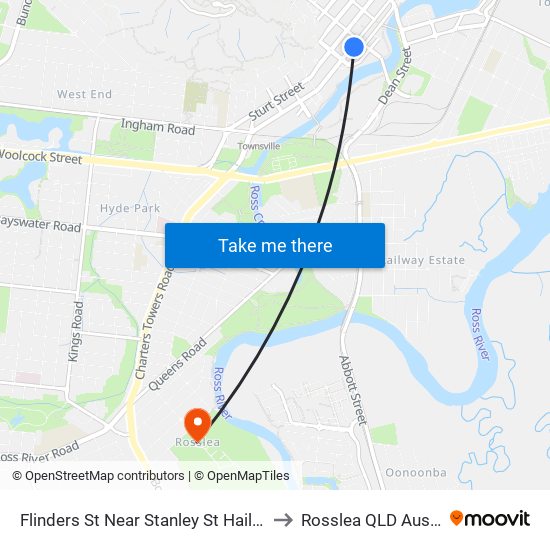 Flinders St Near Stanley St Hail 'N' Ride to Rosslea QLD Australia map