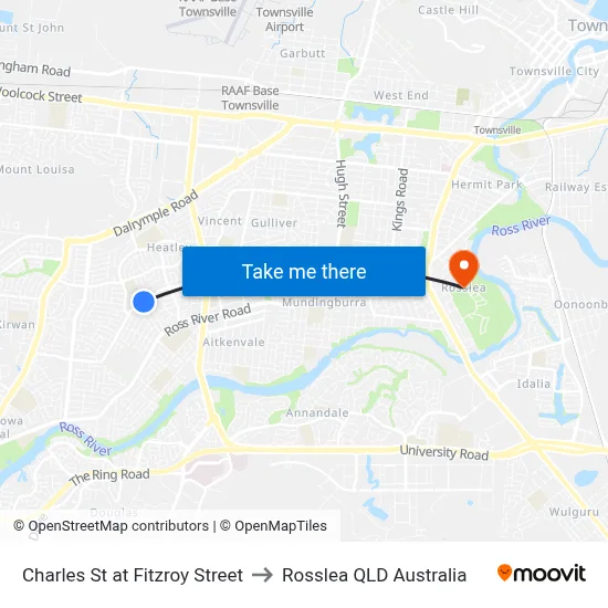 Charles St at Fitzroy Street to Rosslea QLD Australia map