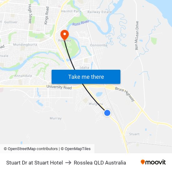 Stuart Dr at Stuart Hotel to Rosslea QLD Australia map