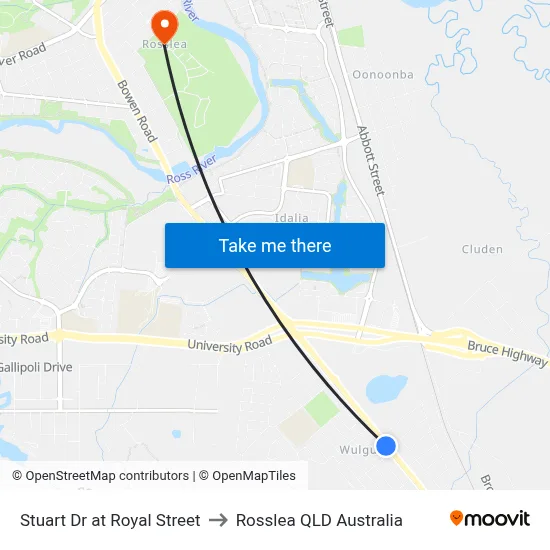 Stuart Dr at Royal Street to Rosslea QLD Australia map