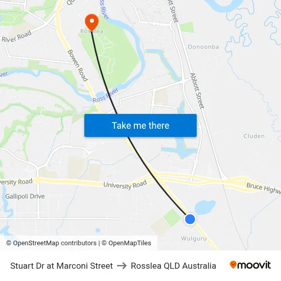 Stuart Dr at Marconi Street to Rosslea QLD Australia map
