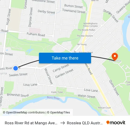 Ross River Rd at Mango Avenue to Rosslea QLD Australia map