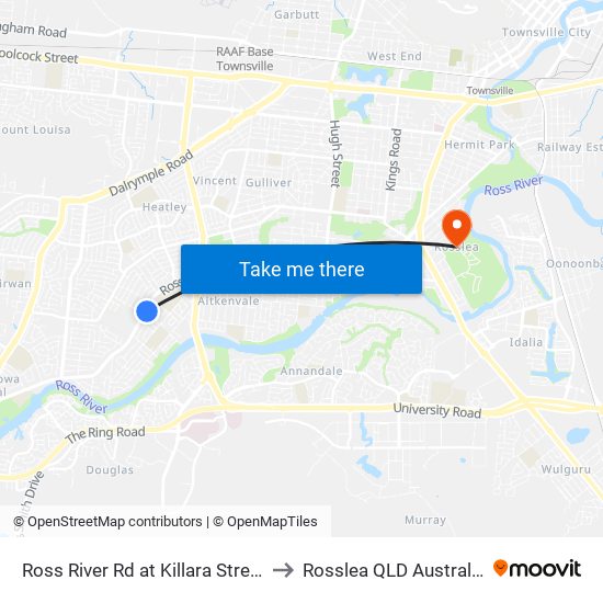 Ross River Rd at Killara Street to Rosslea QLD Australia map