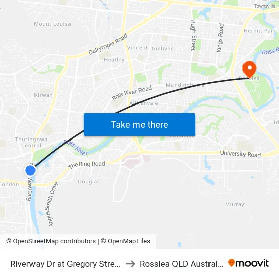 Riverway Dr at Gregory Street to Rosslea QLD Australia map