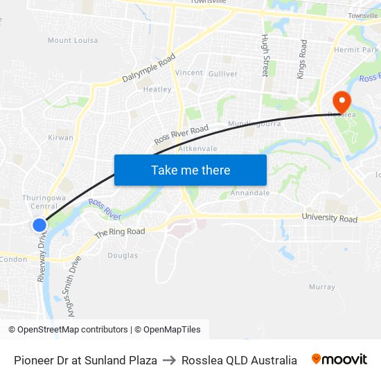 Pioneer Dr at Sunland Plaza to Rosslea QLD Australia map