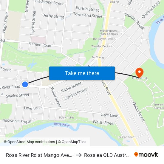 Ross River Rd at Mango Avenue to Rosslea QLD Australia map