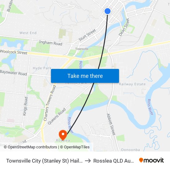 Townsville City (Stanley St) Hail 'N' Ride to Rosslea QLD Australia map