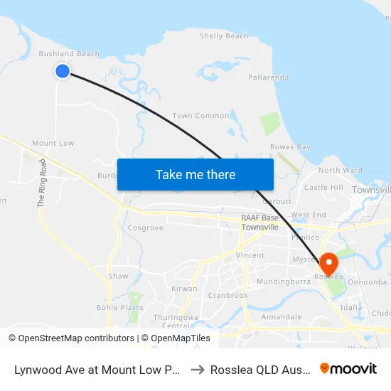 Lynwood Ave at Mount Low Parkway to Rosslea QLD Australia map