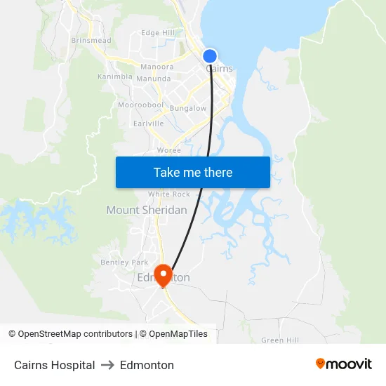 Cairns Hospital to Edmonton map